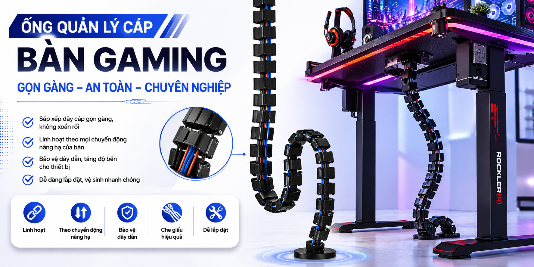 Ống Quản Lý Cáp Cho Bàn Gaming – Giải Pháp Hoàn Thiện Không Gian Setup Chuyên Nghiệp