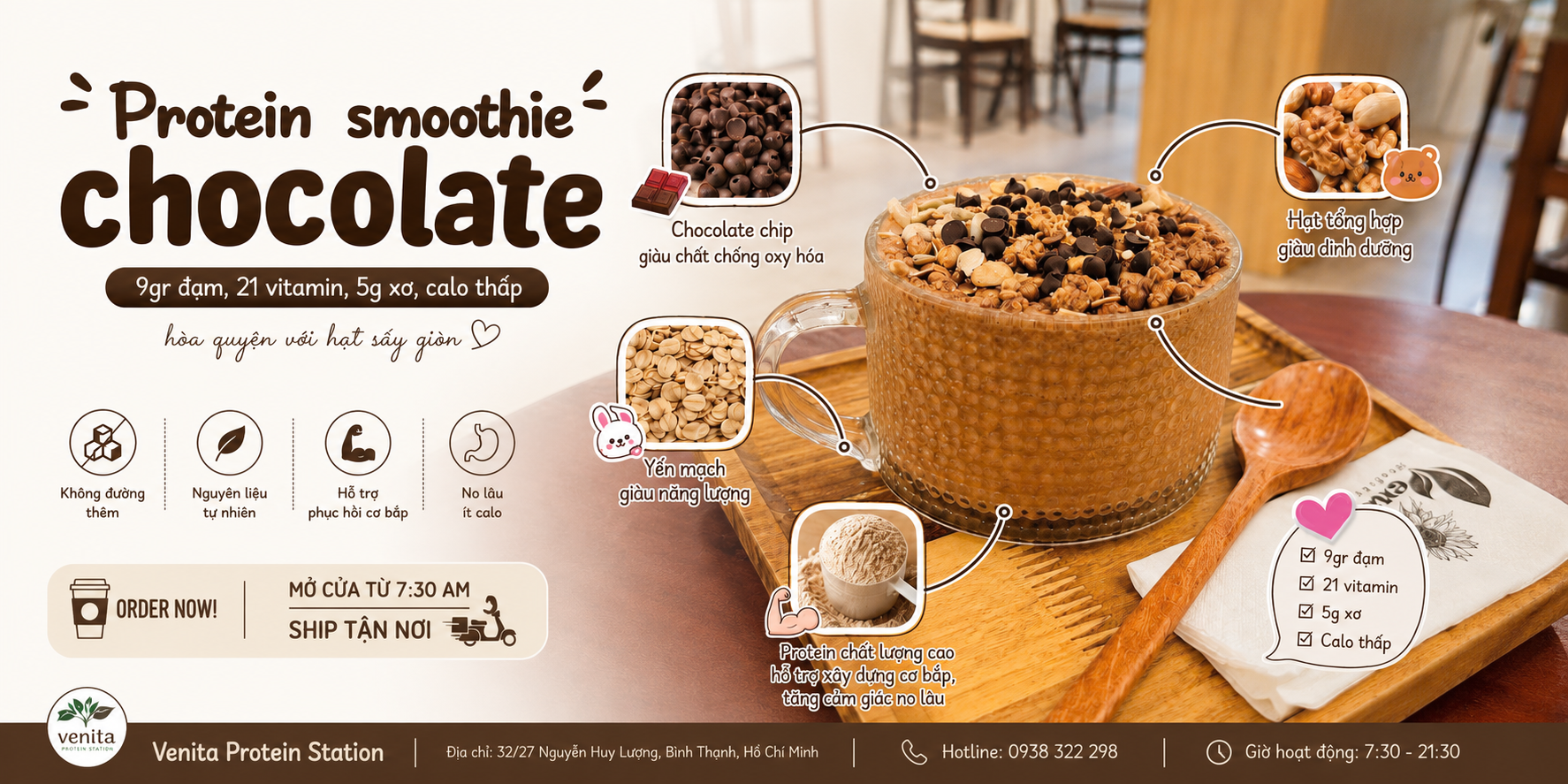 Bữa sáng healthy cho dân văn phòng bận rộn: Nhanh gọn cùng Smoothie Protein Choco Coffee