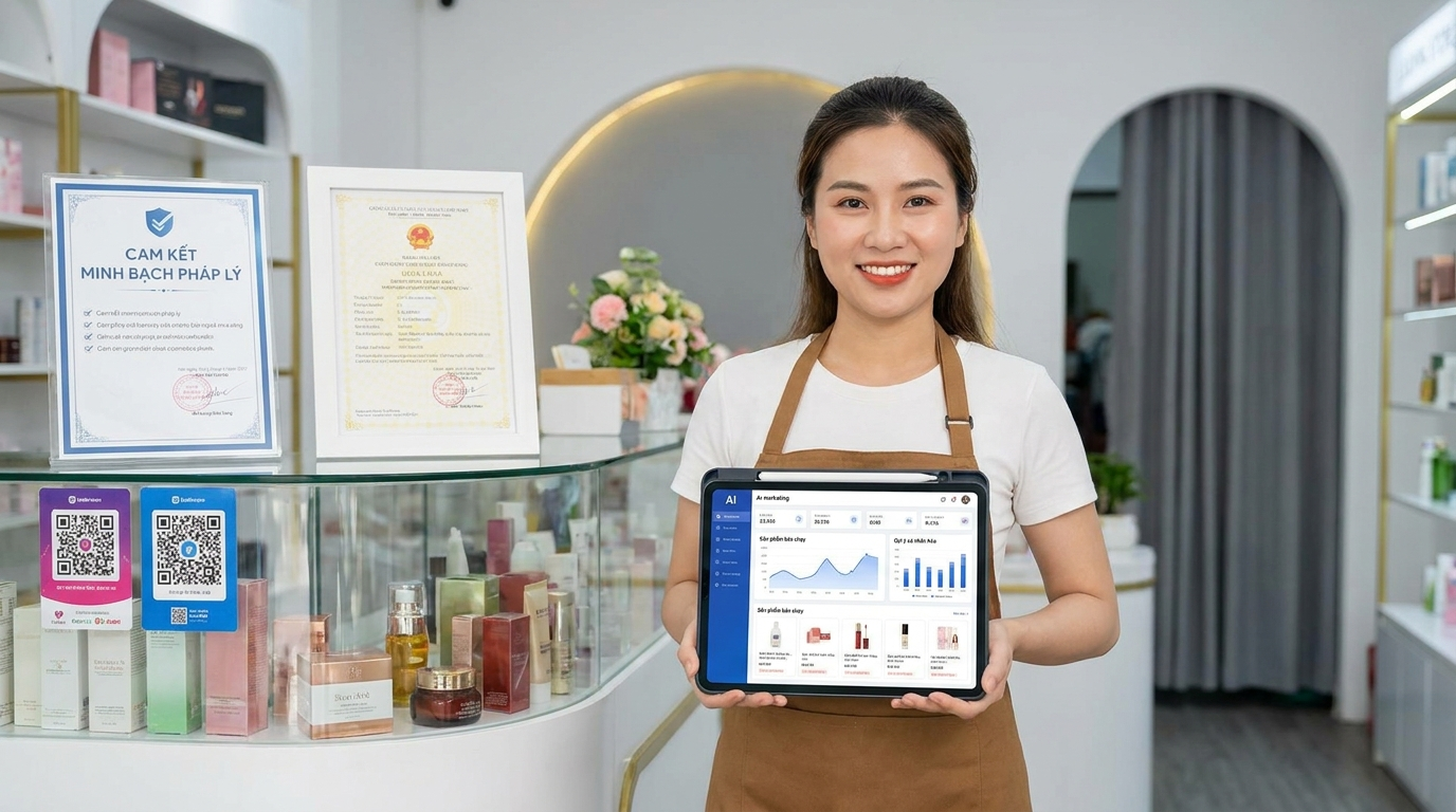 Vũ Khí Cạnh Tranh Cho Shop Mỹ Phẩm Lẻ: Ứng Dụng AI Marketing & Minh Bạch Pháp Lý